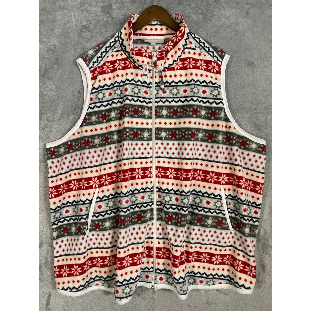 Woman Within Fleece Vest‎ Sz 4X Red White Fair Isle Snowflake Full Zip Soft Cozy